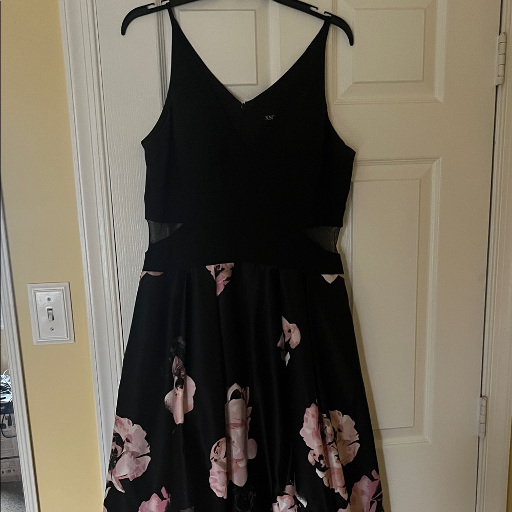 Xscape Black Dress with Pink Floral Design